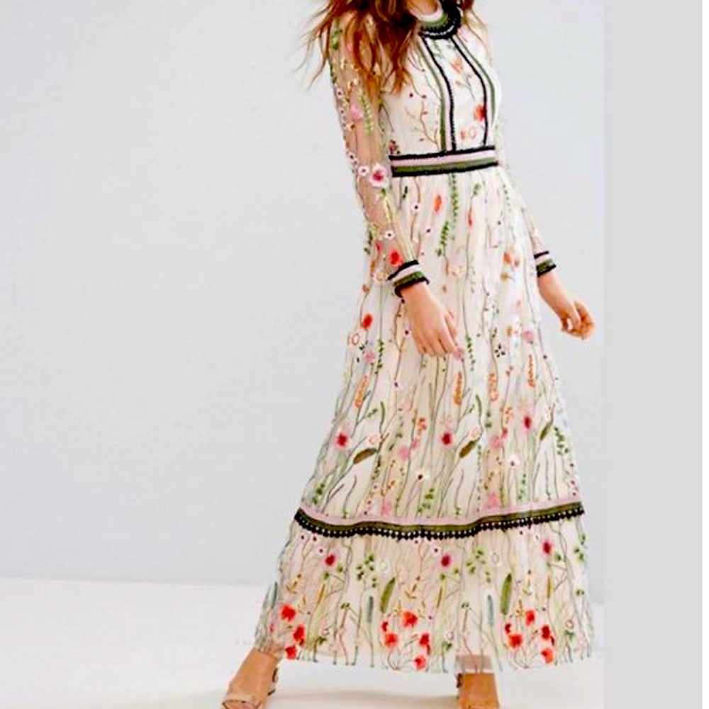 Miss Selfridge Embroidery Floral maxi dress NWT Size 2